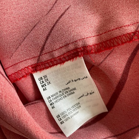 ALFANI Womens 3X Red V-Neck Silk Like Hidden Button Down Blouse Long Sleeves - Picture 9 of 10